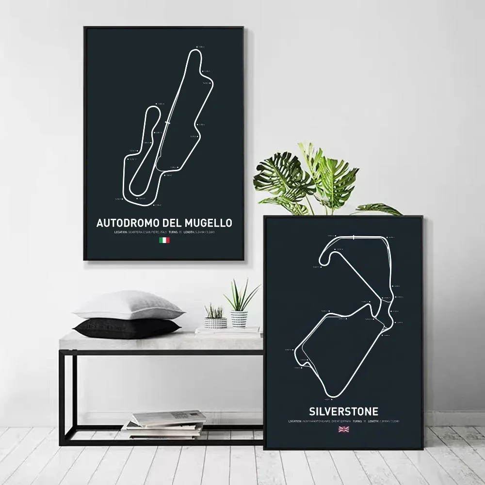 1pc F1 Imola Monaco Track Circuit Canvas Painting Formula 1 Nordic Poster Self-adhesive Art Waterproof Paper Sticker Wall Decor