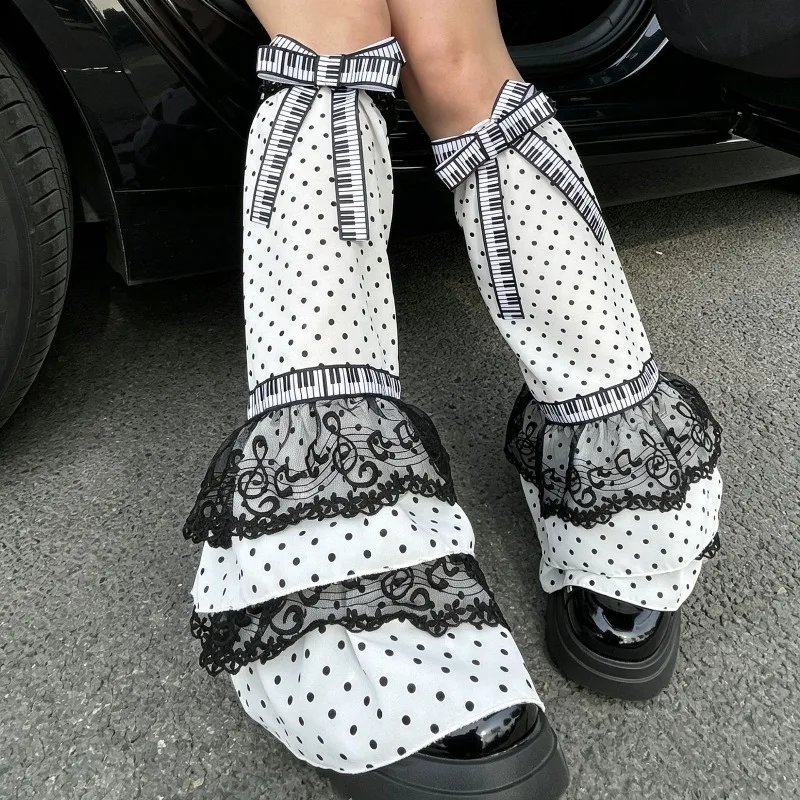 Subculture Vintage Gothic Lolita Leg Cover Female Y2K Harajuku Lace Knee‑Length Flare Leg Warmers Socks Trendy Party Street