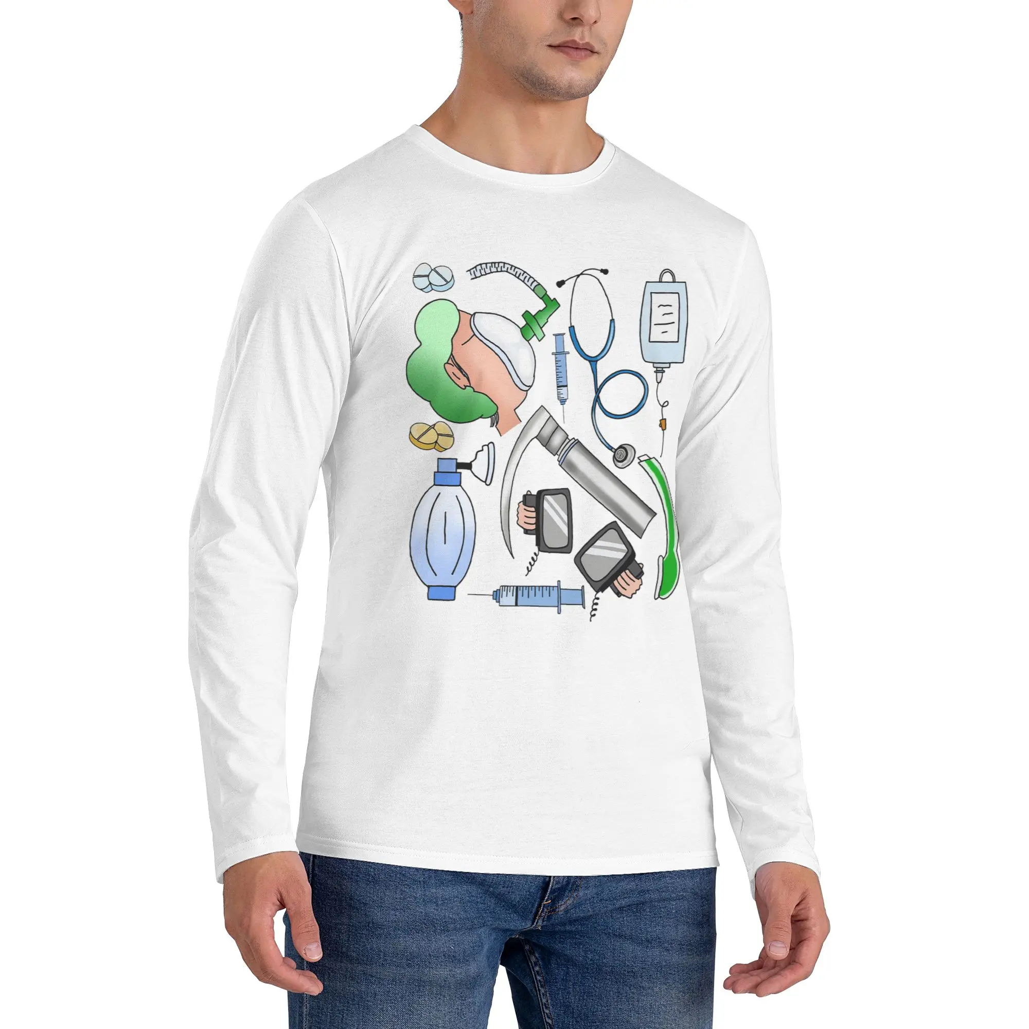 

anesthesia Men's Long Sleeved T-shirt Fashion Round Neck T shirts Spring and Autumn Men tops