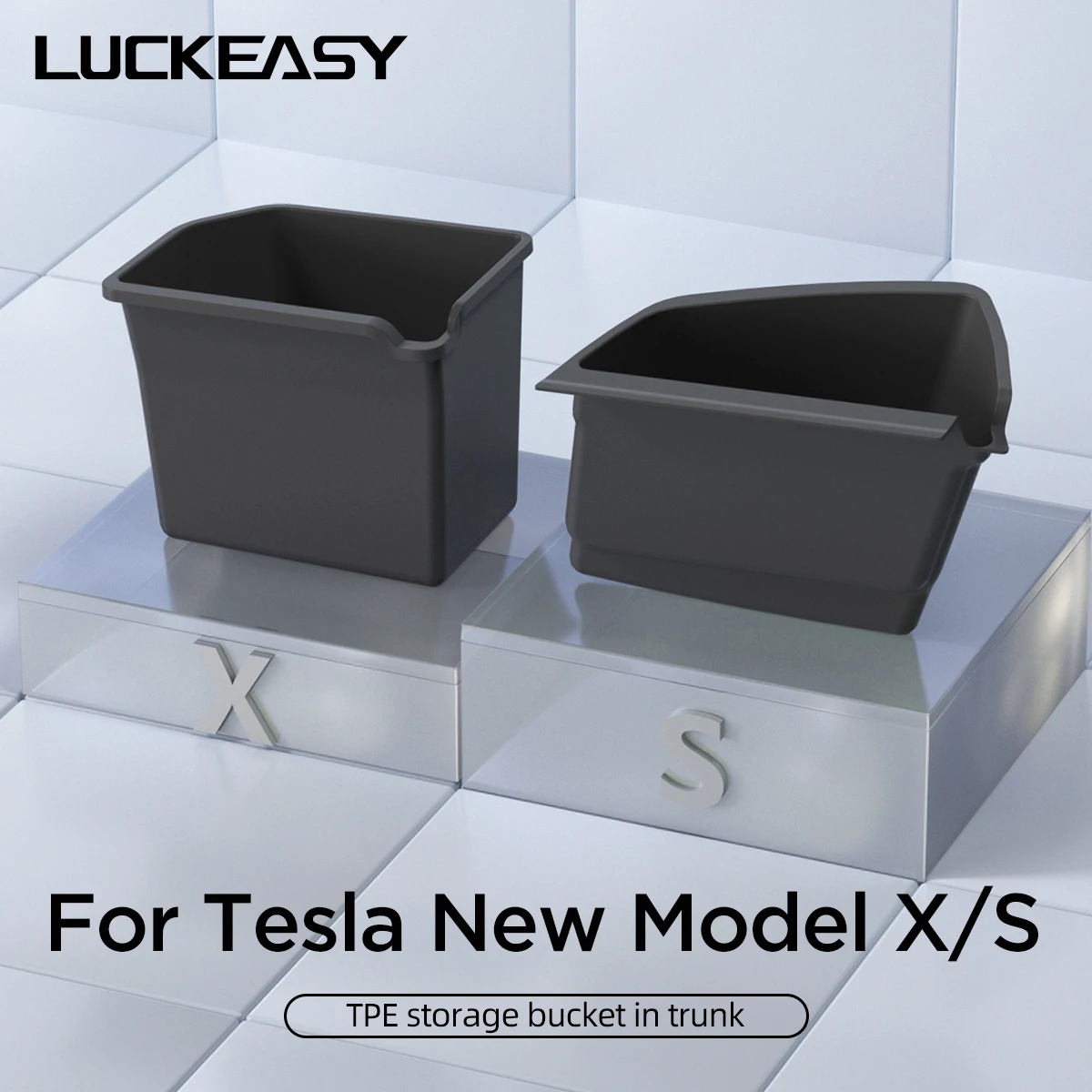 LUCKEASY For Tesla Model X 2024 Rear Trunk Left Side Storage Box 2023 TPE Waterproof Tidying Storage Bucket Car Accessories