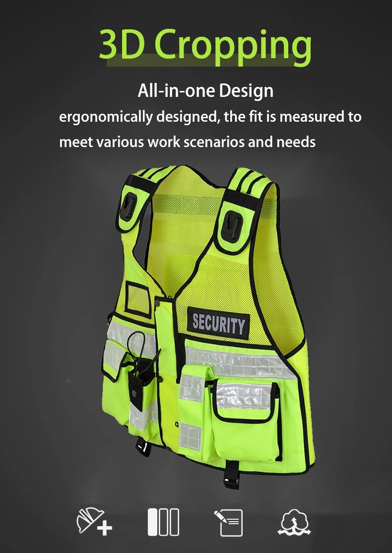 Dropshipping Reflective Security Patrol Duty Vest Safety Clothing Adjustable Body Camera Accessories Safety Vest