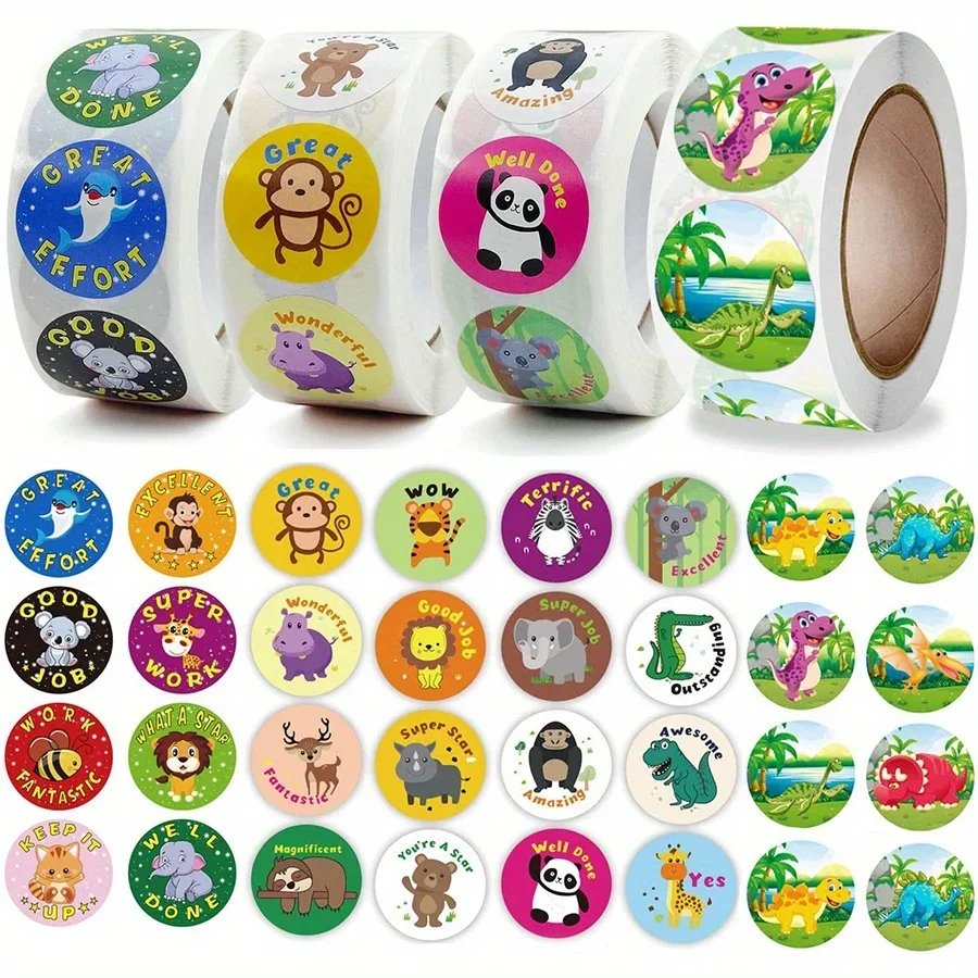 500 قطعة/لفة ملصقات المكافآت الحيوانات اللطيفة تشجيع ملصقات دولفين البطريق الباندا القرد ملصقات دائرية الآباء المعلم JXB #1