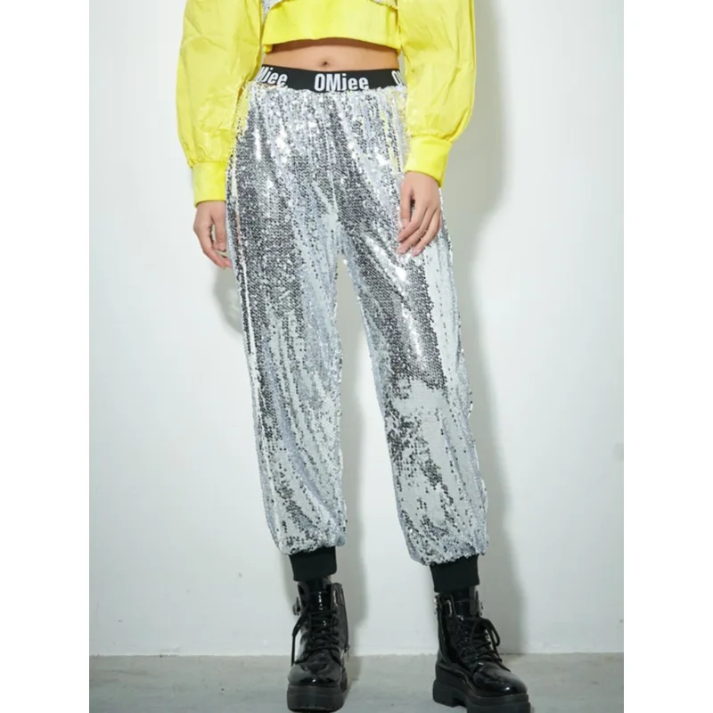 Giacca corta da ballo jazz di marca trendy Street Dance per ragazze in stile asiatico-americano, con paillettes per spettacoli.