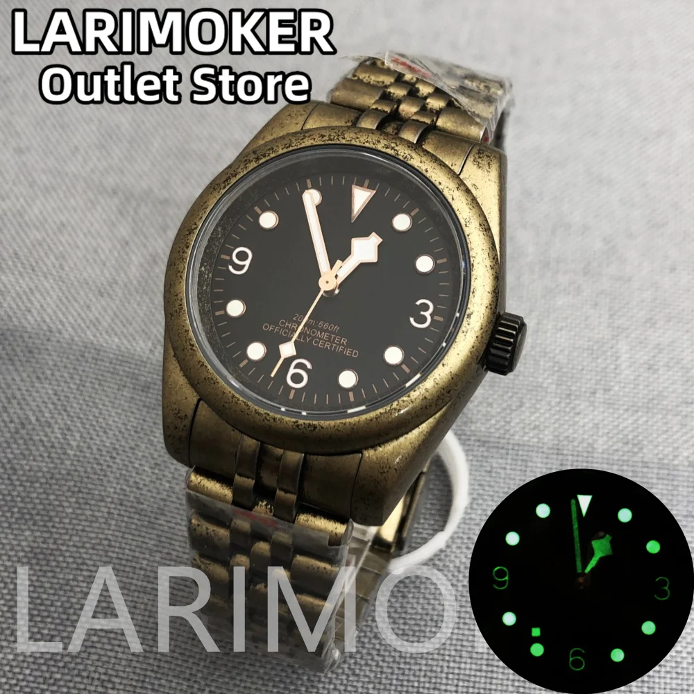 LARIMOKER 39mm  gold Rose gold bronze coating Black dial Automatic Men's Watch fit NH35 PT5000 movement sapphire glass