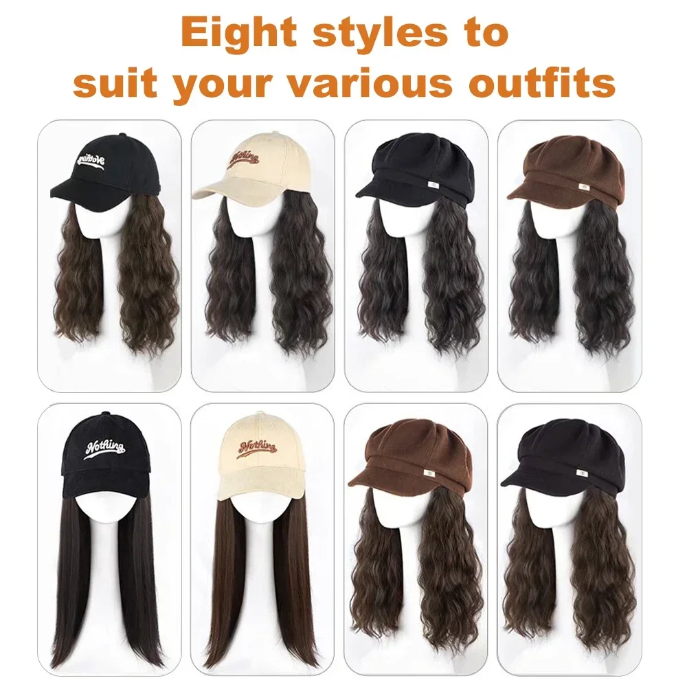 Topi Wig sintetik topi hitam dengan topi Wig rambut topi baret Wig untuk wanita pesta sehari-hari alami rambut tahan panas