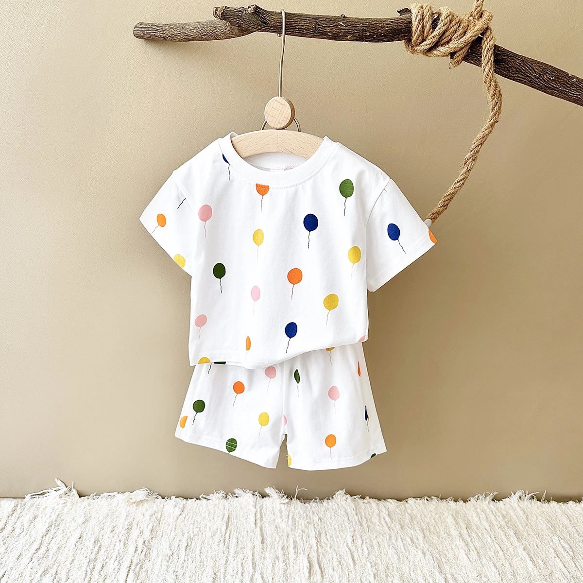 Baby Summer Clothes Infant Outfit Set Colorful Balloon Print Short Sleeved T-shirt+Short Pants 0-3Y Cotton Newborn Boys Sets