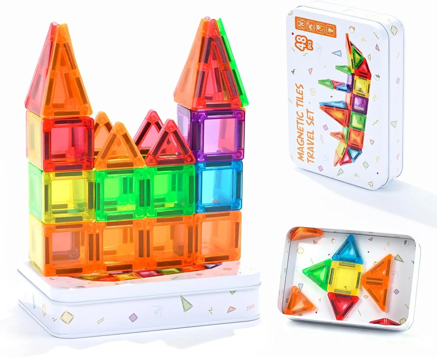 

48PCS Magnetic Building Tiles Travel Toys, Educational Sensory Activities for Kids 3-8 Years Old