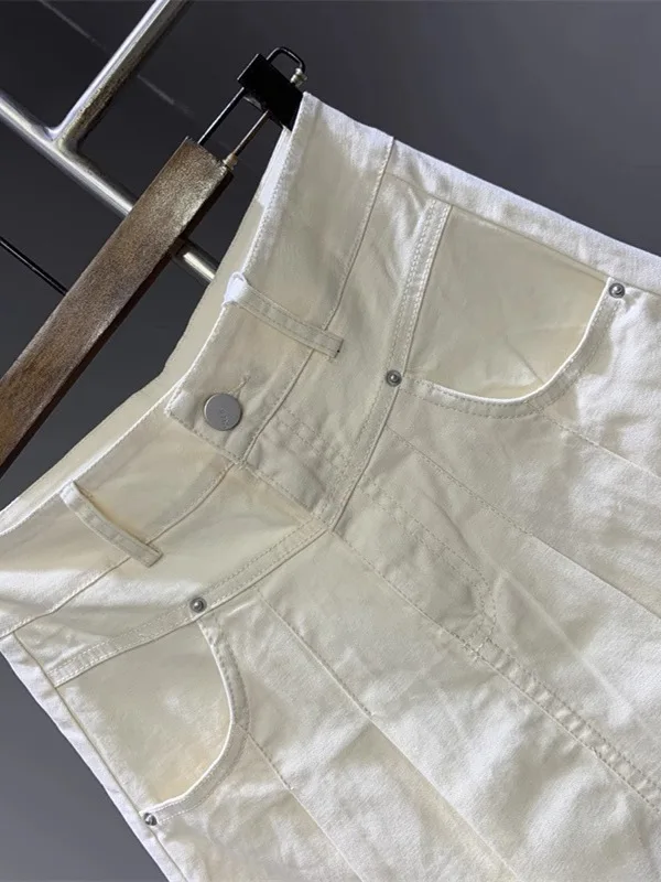 접힌 하이 웨이스트 A 라인 미디 스커트 여성의 새로운 패션 다목적 커버링 완벽한 우산 스커트 통근 스타일 퓨어 컬러