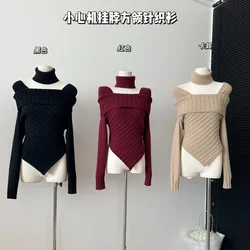 Anivia New Knitted Round Neck Sweater 2023 Autumn/Winter Fashion High Neck Sexy Design Loose Knit Pullover Sweater for Women