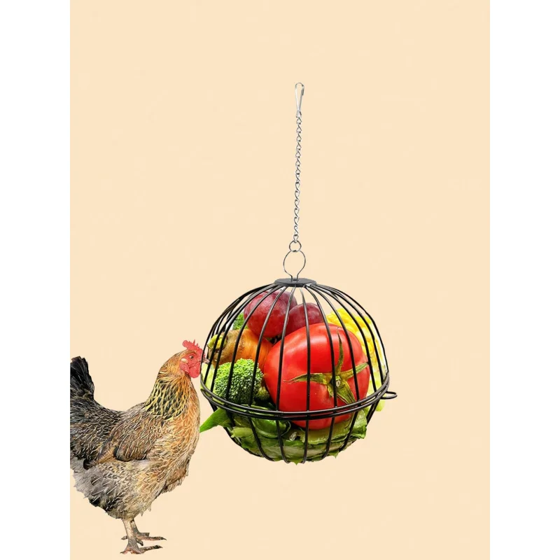 Comedero Redondo de Metal Colgante para Heno, Juguete de Forrajeo de Vegetales para Pollos, Herramienta de Alimentación para Mascotas como Conejos, Hámsters, Chinchillas y Aves de Corral