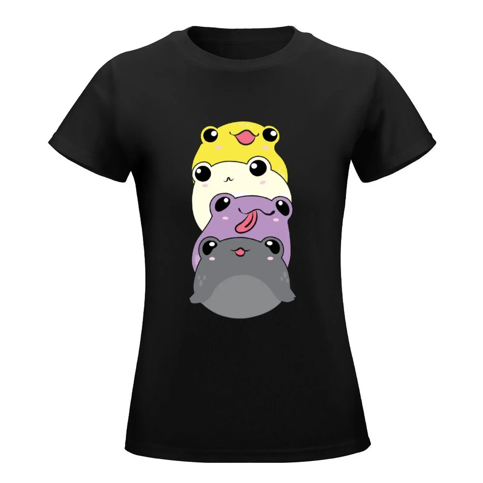 Nonbinary Pride Frog - Cute Kawaii Aesthetic Frog - Subtle Non-Binary Enby NB Pride Flag Colors Frog Pile T-Shirt