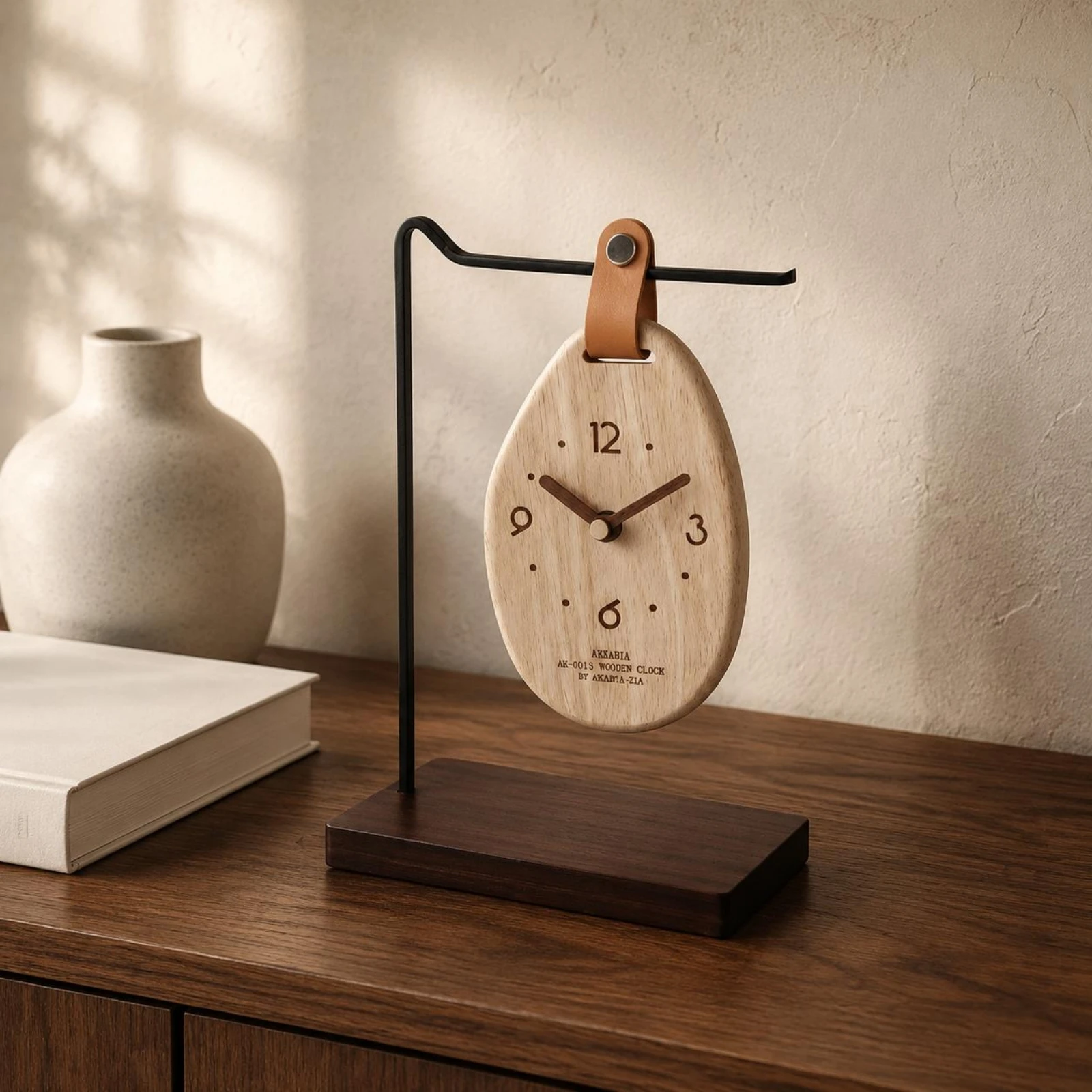 Wooden Tabletop Timepiece Arabic Numerals Rectangular Desk Timepiece Home Decor Item Dot Markers Room Accent Decorative