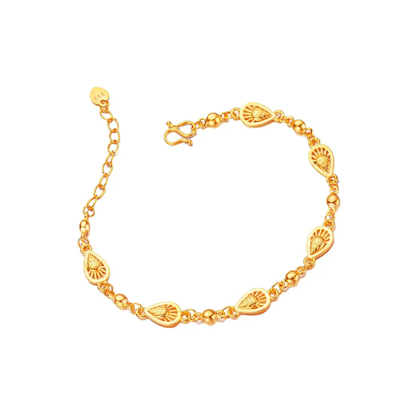 Female Korean version 9999 24K real gold simple and sweet forest style best friend water droplet strawberry bracelet jewelry