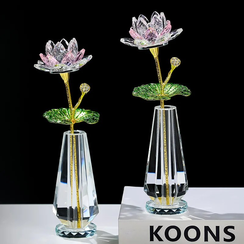 Sparkle Crystal Lotus Flower Figurine Handmade Glass Lotus Flowers Art Wedding Decor Feng Shui Home Table Decor