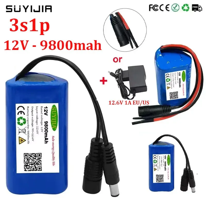 3S1P 18650 12 В аккумулятор 12,6 В 9800 мАч литий-ионный аккумулятор с BMS для резервного источника питания камеры видеонаблюдения + зарядка 12,6 В
