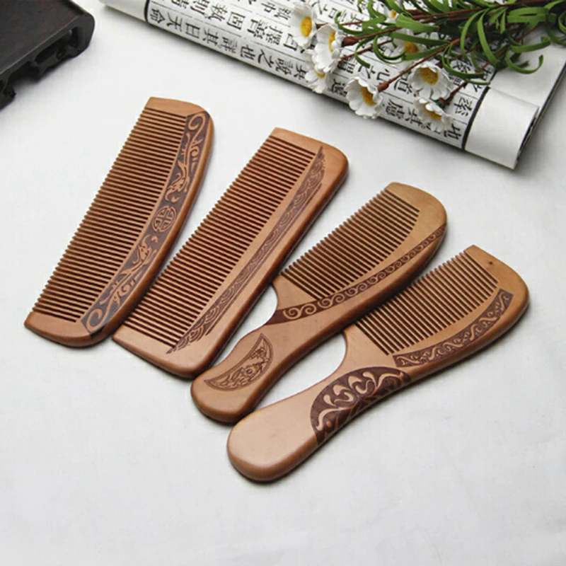 (.) 1Pcs Anti-Static Handcrafted Natural Peach Wood Hair Comb Head Massage Sandalwood Comb Hair Care DIY Styling Tool