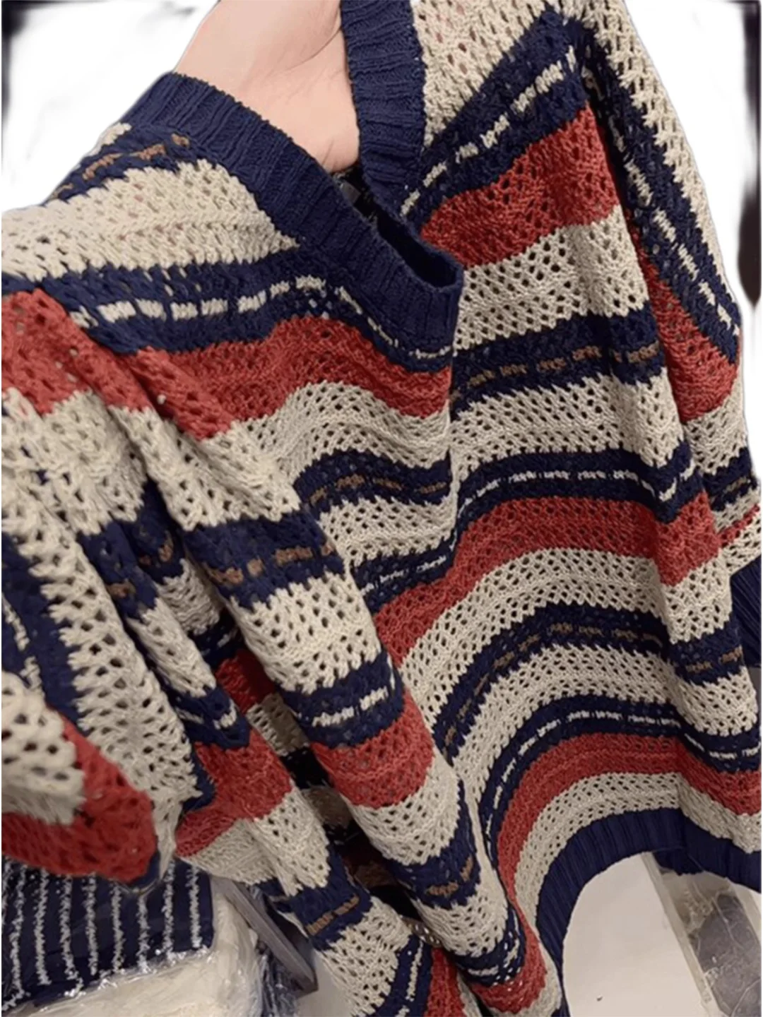 

Высококачественный осенний полосатый трикотаж большого размера, женский модный цветной блузка, длинный топ, японский дышащий повседневный топ