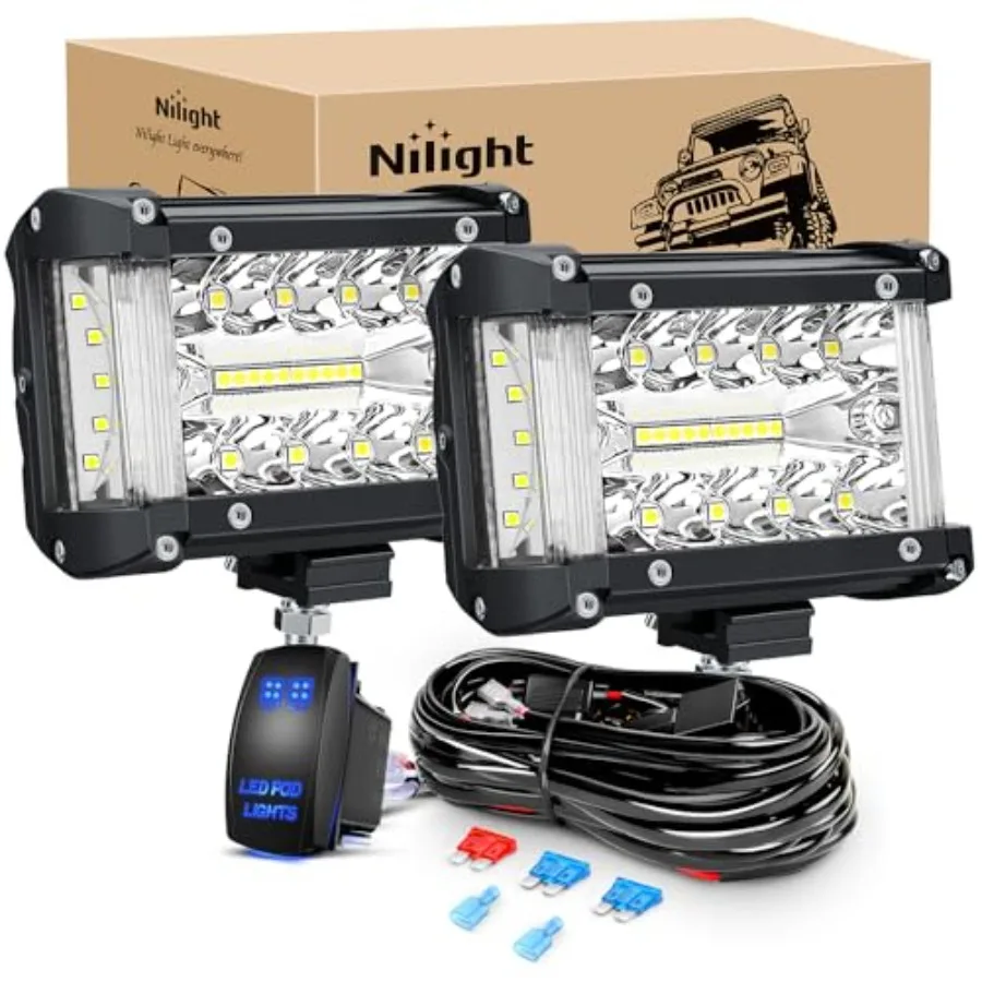 

Side Shooter LED Light Bar 2PCS 4.3 ch Triple Row Spot Flood Combo Lights Work Lightg with 5P Rocker Switch Wirg Harness Kit fo