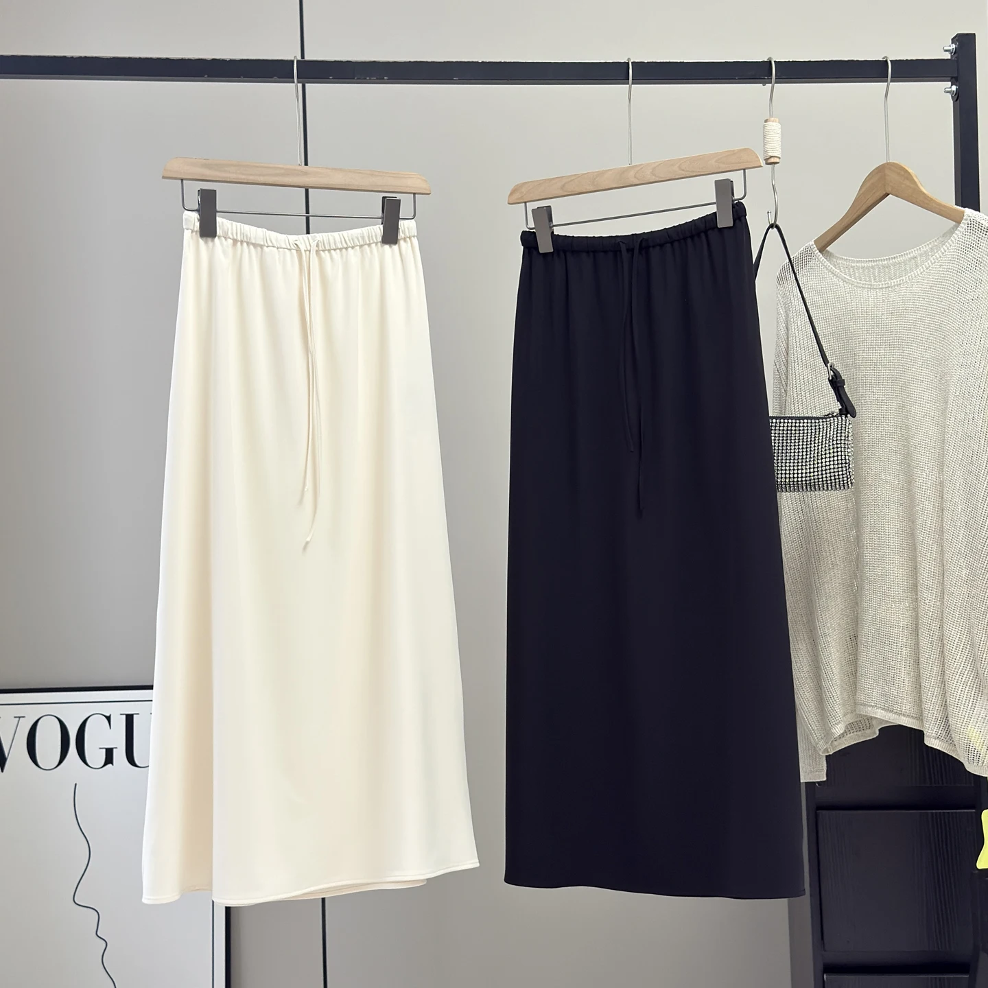 

Ice Film Skirt Simple Elastic High Waist Slimming Draped A-Line Mid-Length Moisture-ng Sunscreen f Skirt