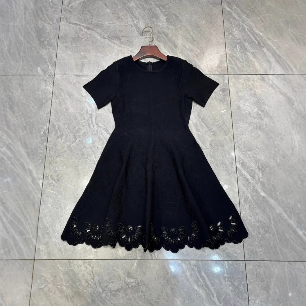 Women's New All-match Round Neck Crochet Hollow Large Skirt Dress