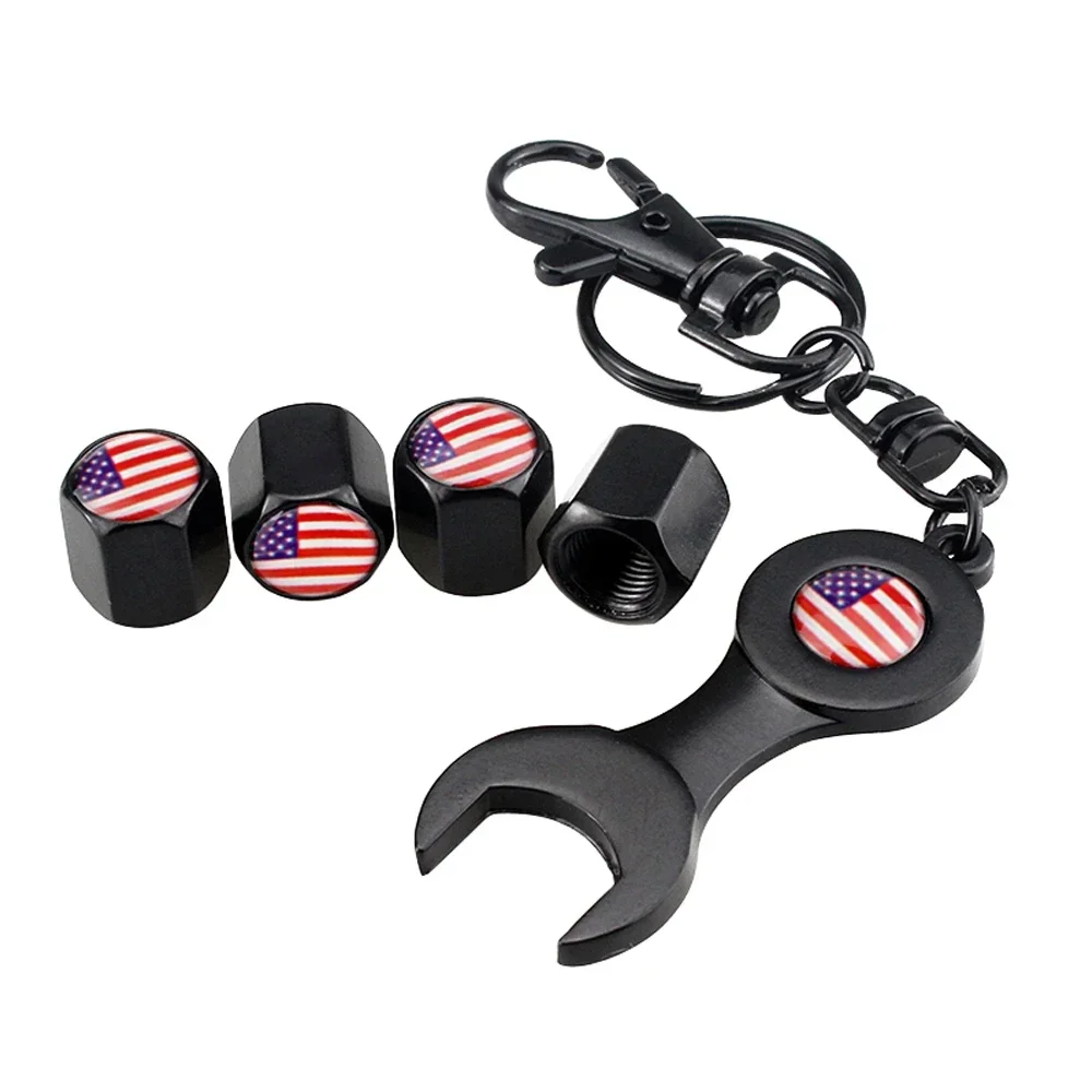 4PCS America Flag Car Wheel Tire Valve Caps Tyre Stem Covers with Wrench for BMW Mercedes Renault Citroen Subaru Cadillac Honda