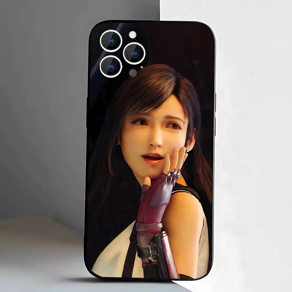F-Final F-Fantasy Aerith T-Tifa Handyhülle für iPhone 17,16,15,14,13,12,11,Pro,XS,Max,XR,Plus,E,SE4,Mini Schwarz Soft Cover
