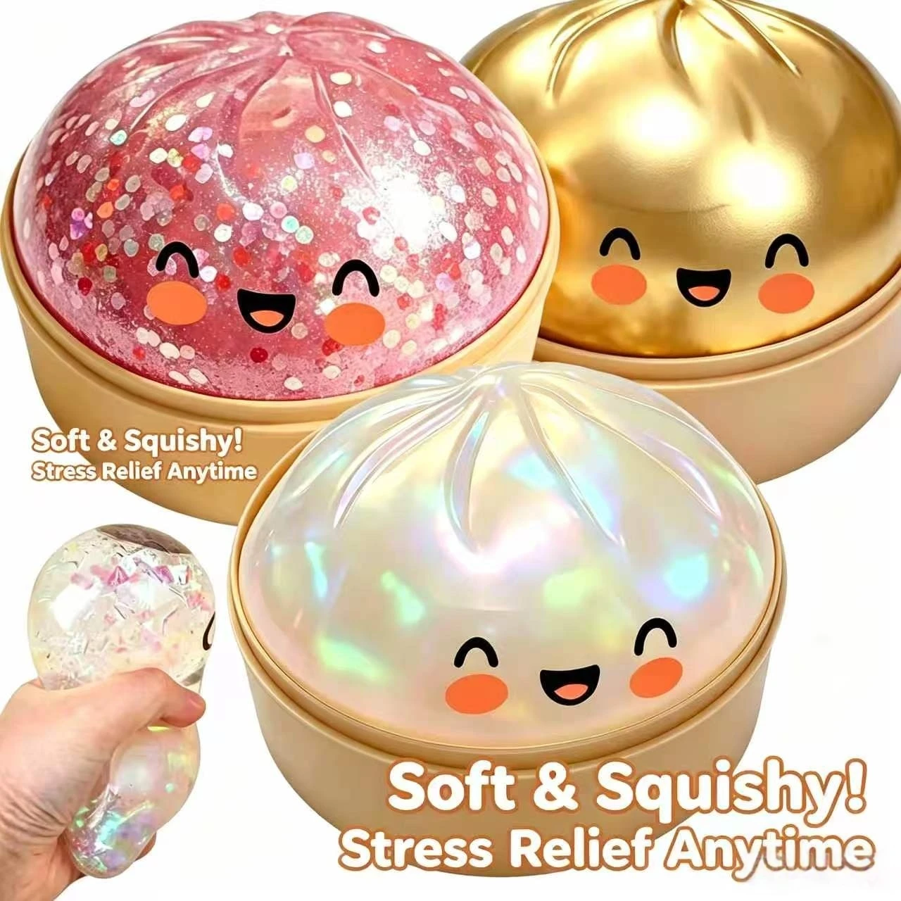 2026 NEU HEISSER Verkauf Langsam Aufsteigender Glitzer-Squishy-Brötchen-Dumpling Weiches, Dehnbares Stressabbau-Fidget-Spielzeug für Zuhause und Büro Dekoration