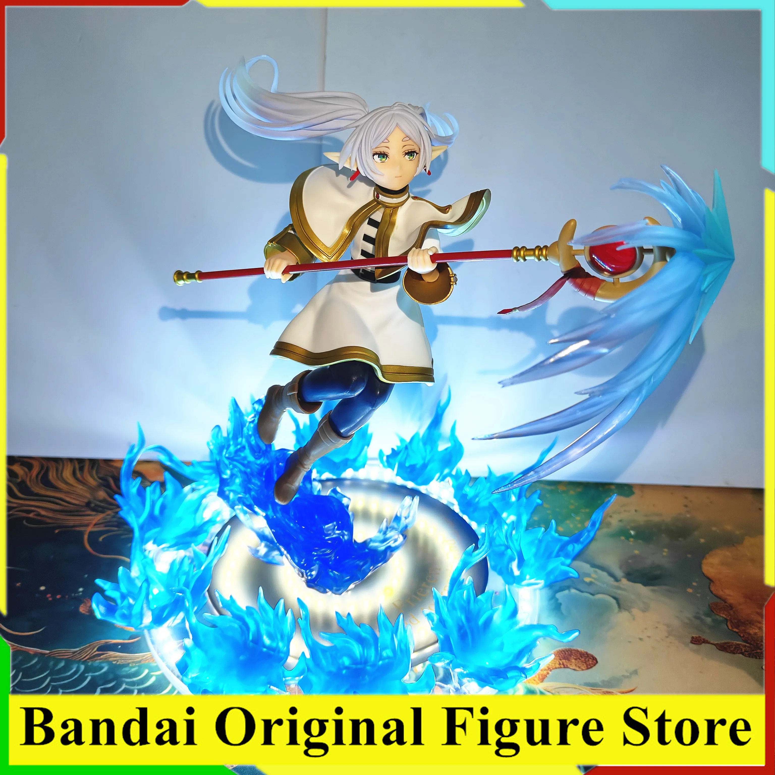 Original taito amp frieren azul fogo mágico led efeito base luz figura de ação brinquedos frieren além do fim da jornada modelo pvc