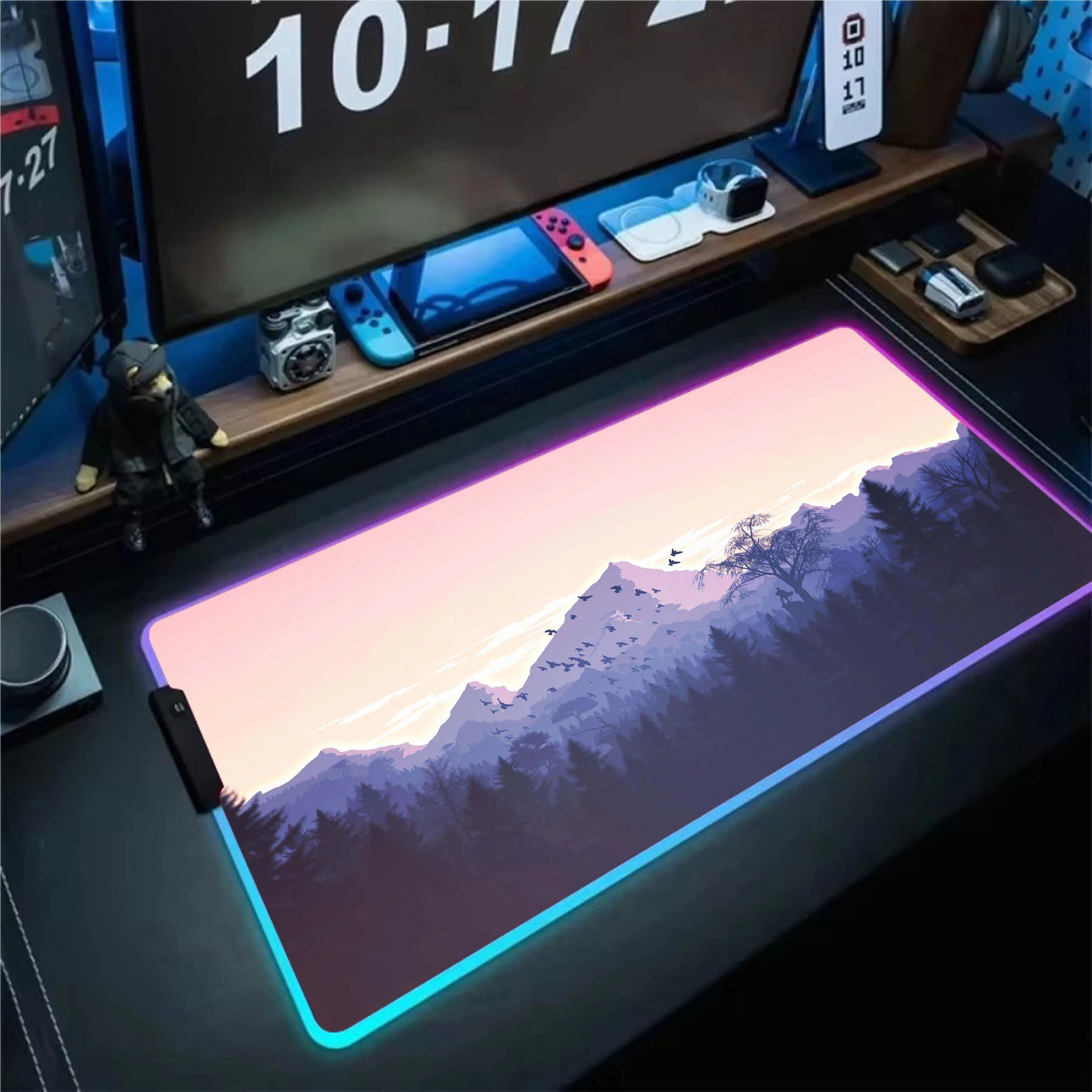 RGB Backlight Forest Scenery Large Mousepad XXL Office Mouse Pad Gaming Carpet Locking Edge Mouse Mat Game Keyboard Pads