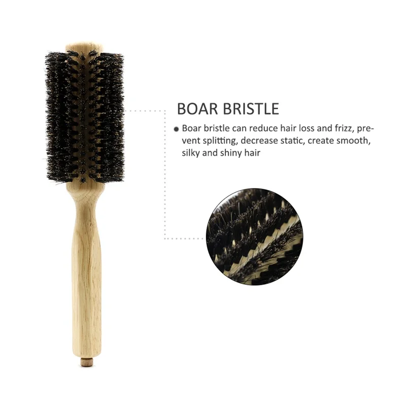 6 Sizes Wood Handle Boar Bristles Round Brush Removable Tail Professional Barber Salon Hairdressing Hair Brush Hair Round Comb