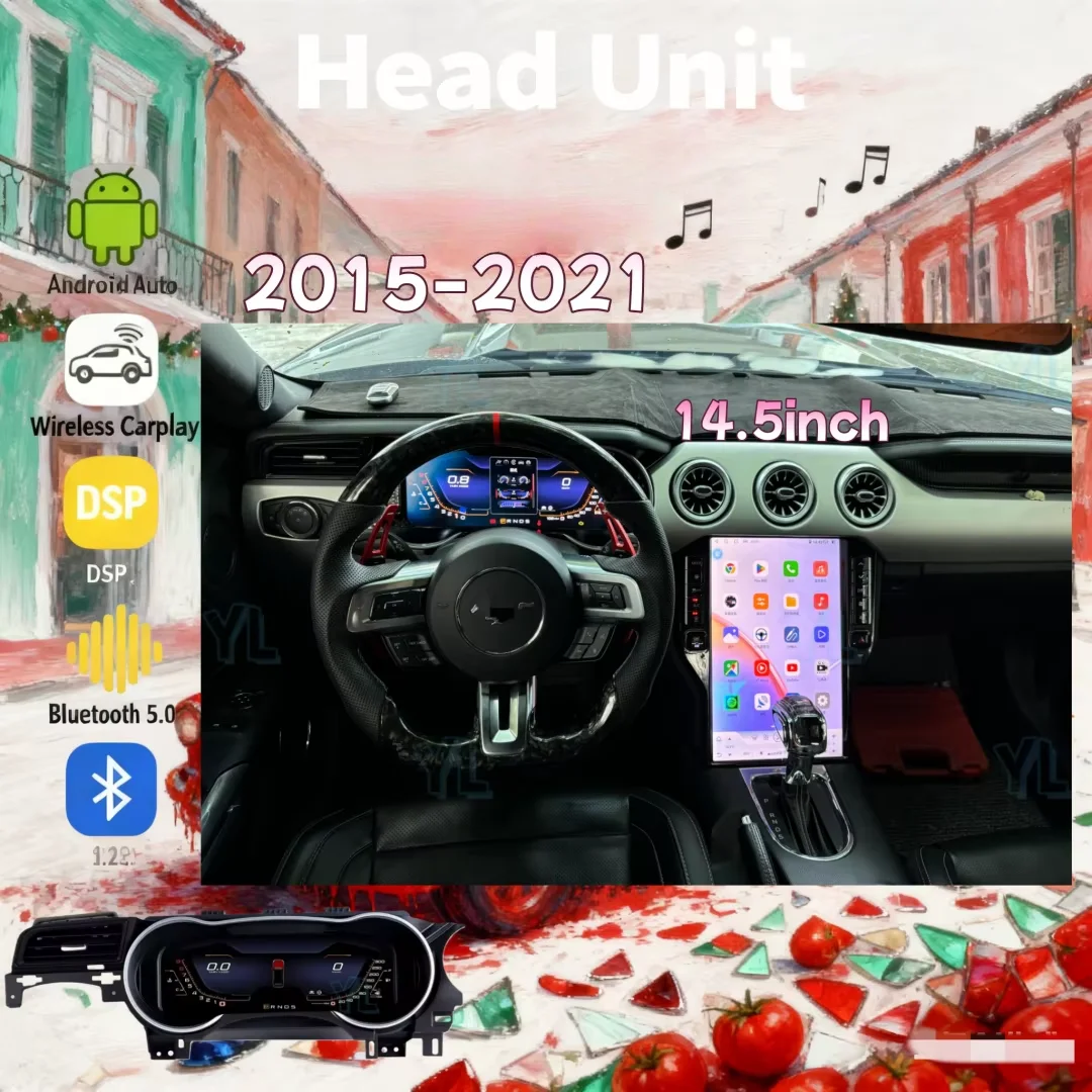 14.5 inch For Ford Mustang 2015-2022 Car radio Android 13.0 1200*1920 256GB Car Capacitive Touch Screen Auto GPS navigation 4G