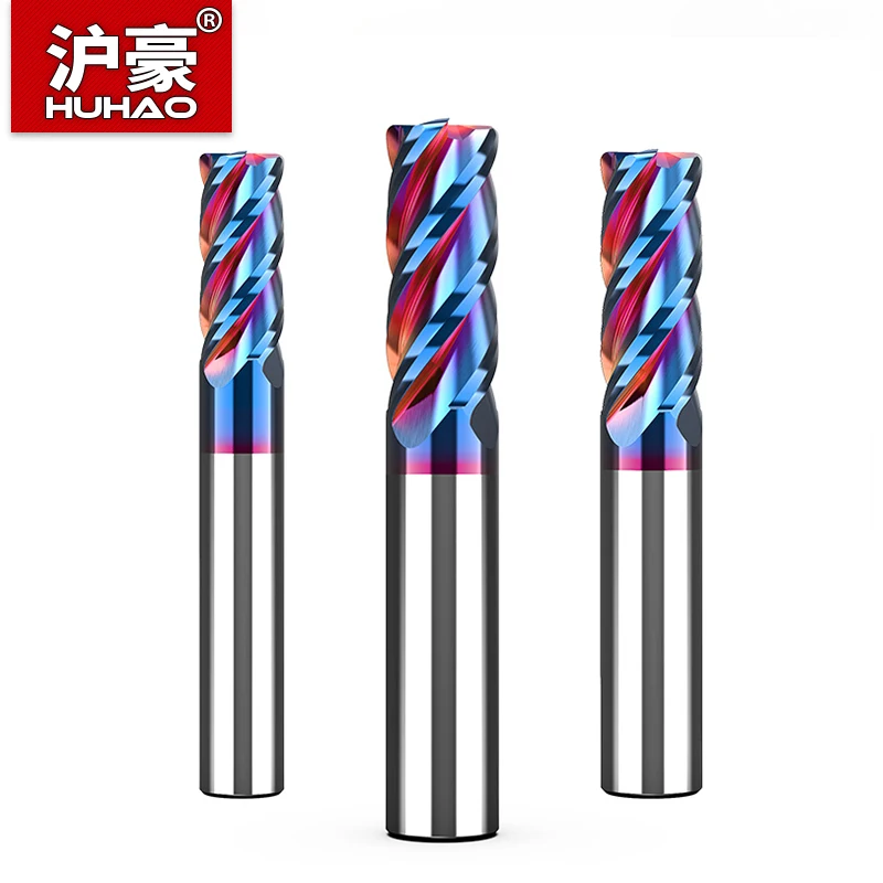 

HUHAO HRC65 4 Flutes Carbide Router Bit for Alloy Steel End Mill Machining Milling Cutter Flat End Mills CNC Square Cutting Tool