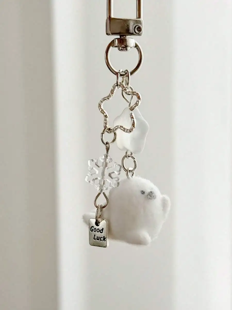 1pc Unisex Cartoon Flocked Seal Keychain, Cute Star & Snowflake Accessory, Student Phone Case Bag Charm Gifts For Mother, Father