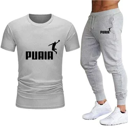 Chándal para hombre, camisetas y pantalones de chándal de algodón, trajes de manga corta para gimnasio, gran oferta, camisetas informales con cuello redondo, traje para correr, novedad de 2024