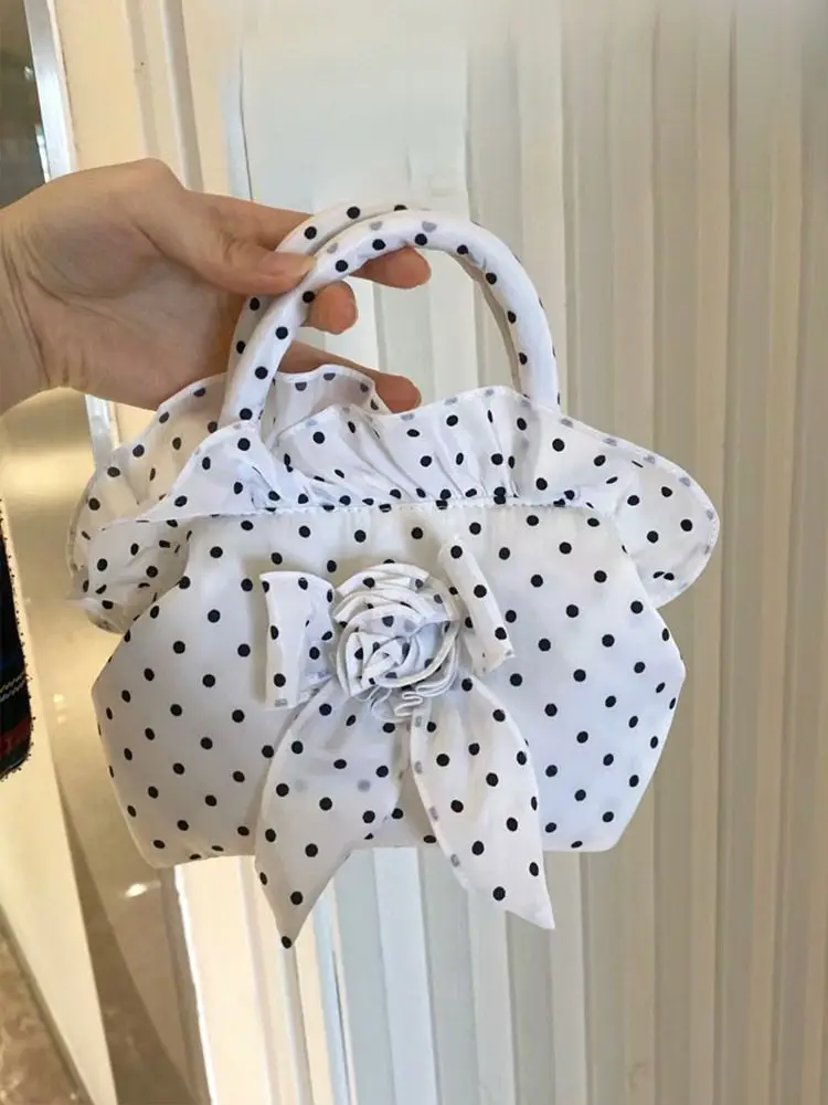 Korean Sweet Dot  Flower Bow Small Handbag Women Shoulder Bag Fashion All Match Bucket Bag Y2k Bolsos Para Mujer