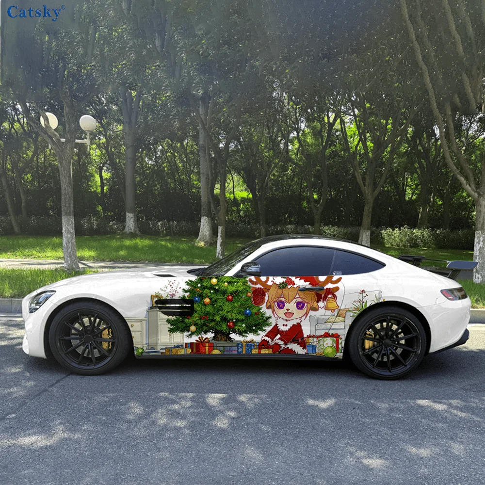 

Christmas Deer Pine Tree Gift Car Vinyl Wraps Decal Self-adhesive PVC Sticker Suitable for Truck SUV Decor Auto Accessories Gift
