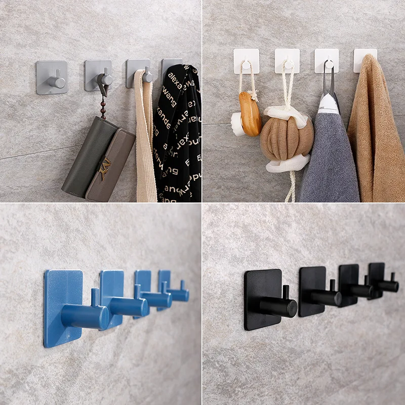 4PCS Self Adhesive Wall Hook Punch-free Bathroom Towel Hanger Coat Bag Hanging Door Hook Kitchen Household Wall Hanging Hooks