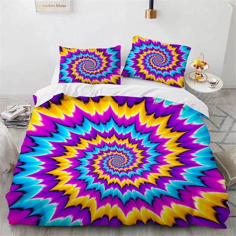 Abstract Geometric Duvet Cover Queen Psychedelic Spiral Swirl Bedding Set Microfiber Quilt Cover For Kids Teen Girls Room Decor