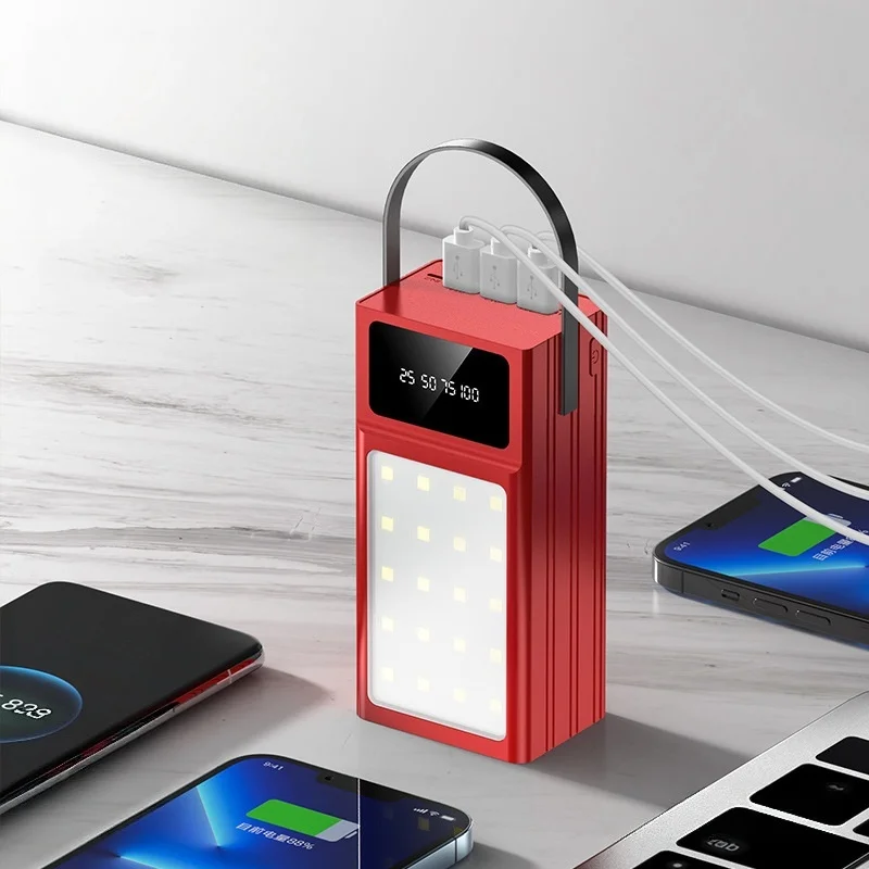 100000mAh PowerBank Portable Fast Charging with camping lights Power Bank External Battery for live streaming outdoor camping