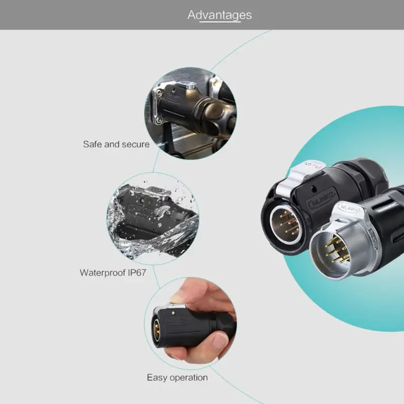 5asd 1pc weibliche Stecker männlicher Sockelinversion wasserdichtes Stecker 2/5/7/9-Pin-Stecker LP20