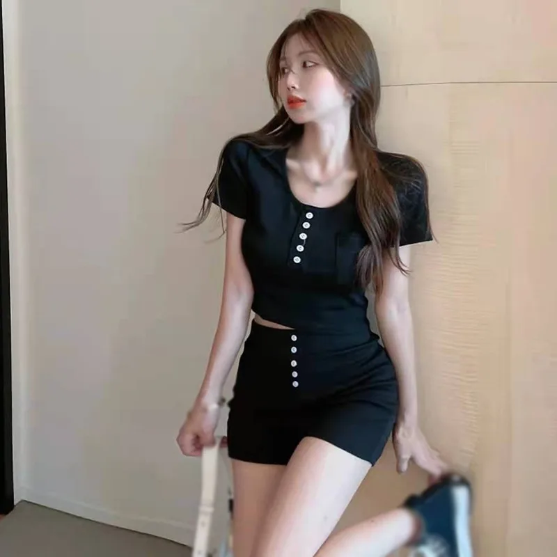 Short Sleeve Top High Waist Shorts Outfits for Women  One Size Bodycon  Crop Top Shorts Set Casual 2 Piece Set
