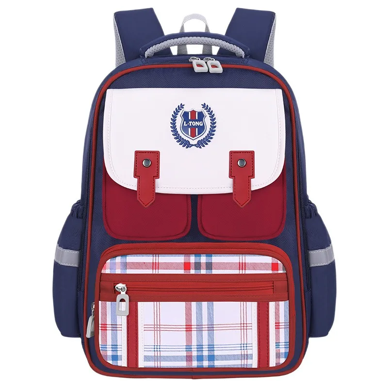 British Luxury Kids Backpack Primary Students Schoolbags Boys Girls Plaid Daypack Multiple Pockets Book Bag Waterproof Rucksack