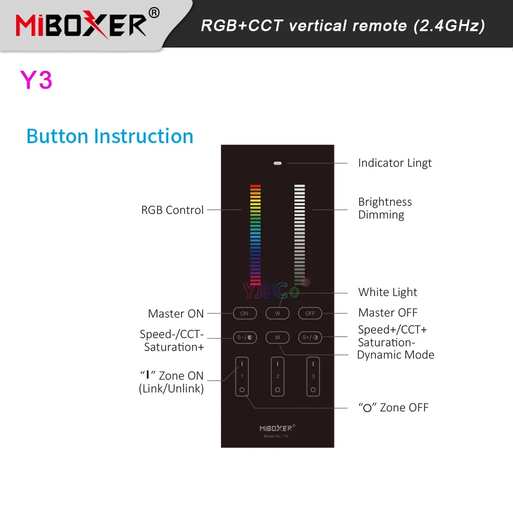 

Y3 Miboxer 2.4G RGB+CCT vertical remote controller 3V RGB/CCT/brightness(single color) dimmable touch glass Dimmer Switch