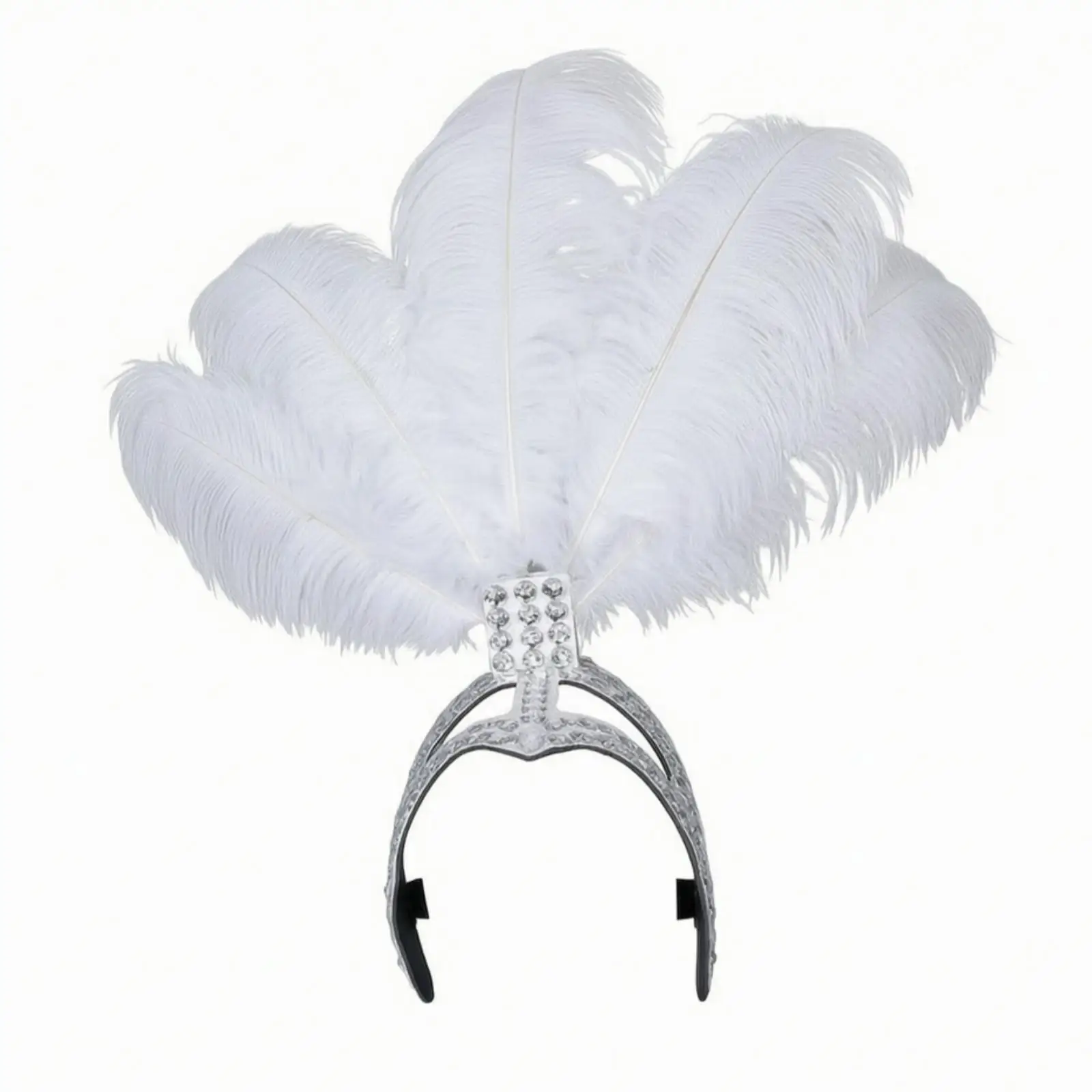 Vintage Party Hairband for Women Crown Feather Headpiece Rhinestone Metal Headband Elegant Decorative Hair Accessory for