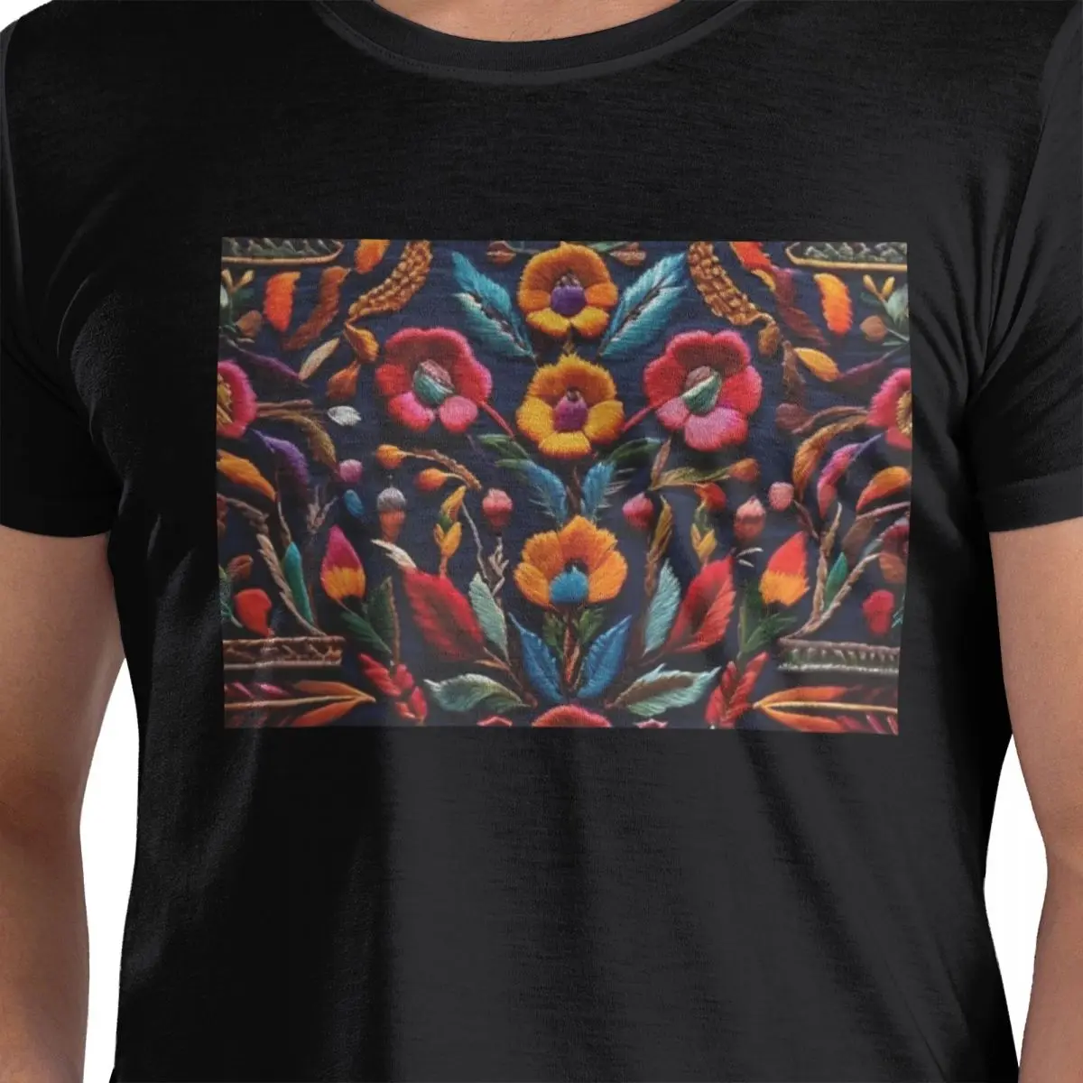 

Mexican Embroidery Floral 100% Cotton T-Shirt Men's Fashion T Shirts Men Crew Neck Short Sleeve S-6XL