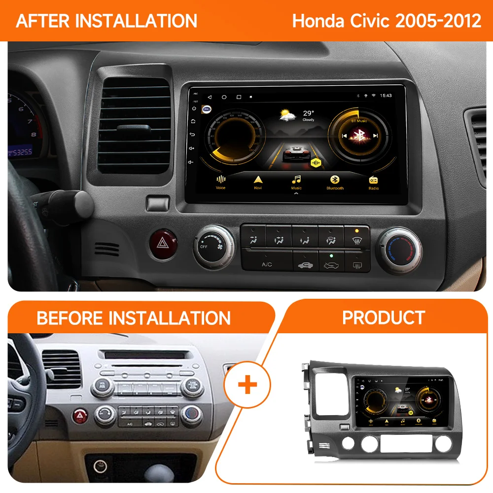 JIUYIN Android 12 Multimedia Car Stereo Radio For HONDA CIVIC 2006 2017 2018 2019 to 2011 Carplay ​Player 4G Autoradio