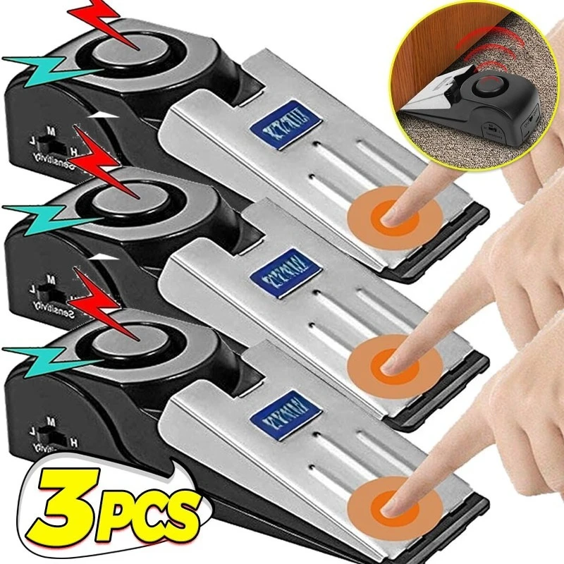 Tope de puerta inalámbrico de 120db, Topes de puerta de acero inoxidable, alarma, dispositivo de bloqueo de puerta antirrobo, bloque de alarma de cuña de seguridad para Hotel y viaje