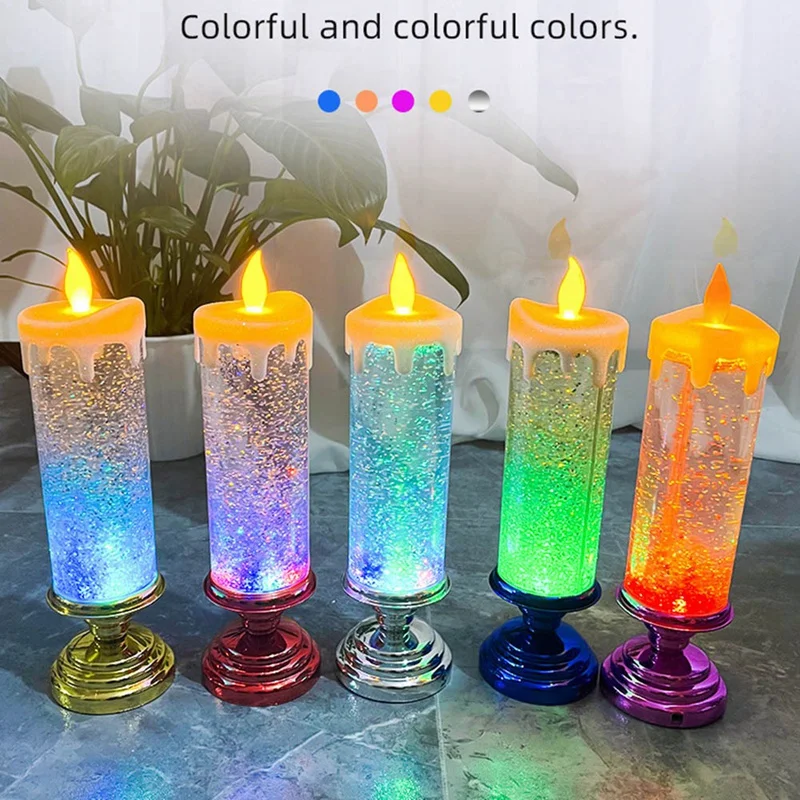 Bougie d'eau LED Proxy avec paillettes, sans flamme, lumières de Noël, table de bureau, ci-après les couleur
