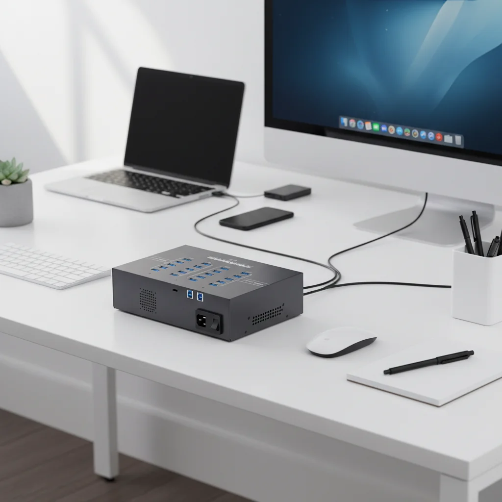 Hub USB 3.0 de Metal Resistente con 20 Puertos, Compatible con Sincronización de iTunes y Carga Rápida