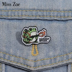 Frog Commit Arson Enamel Pins Custom Creative Interesting Brooches Lapel Badges Cartoon Animal Jewelry Gift for Friends